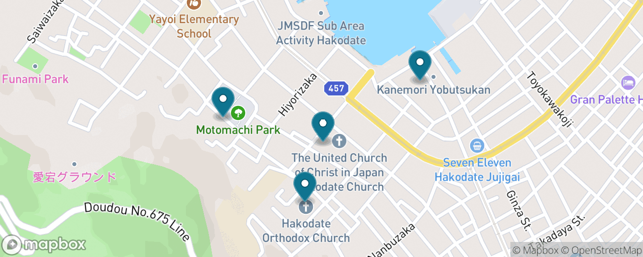 Map of the stops on “Motomachi Heritage Slopes”