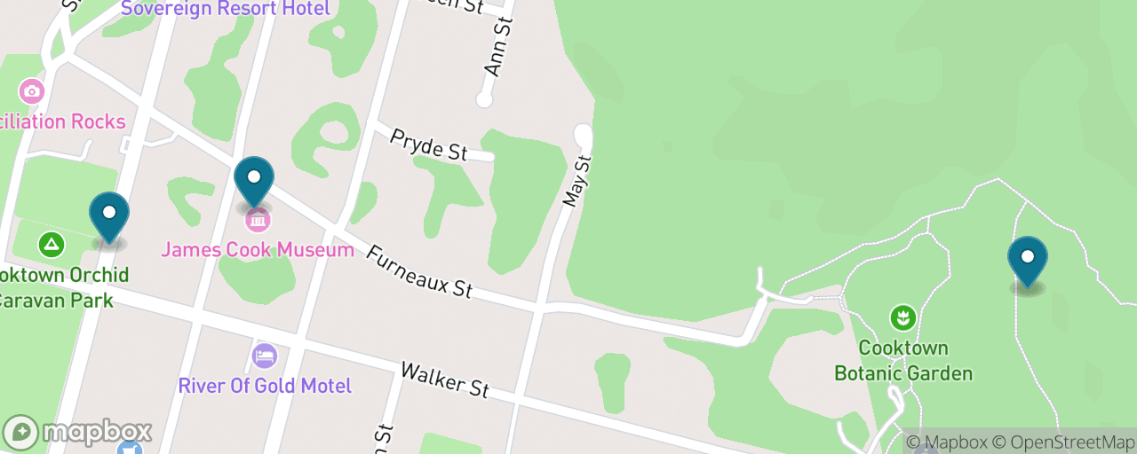 Map of the stops on “Cooktown: Gold, Cook and the Convent Museum”
