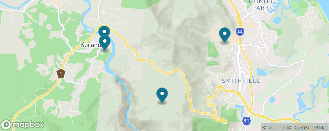 Map of the stops on “Kuranda: Rainforest by Cableway & Heritage Railway”
