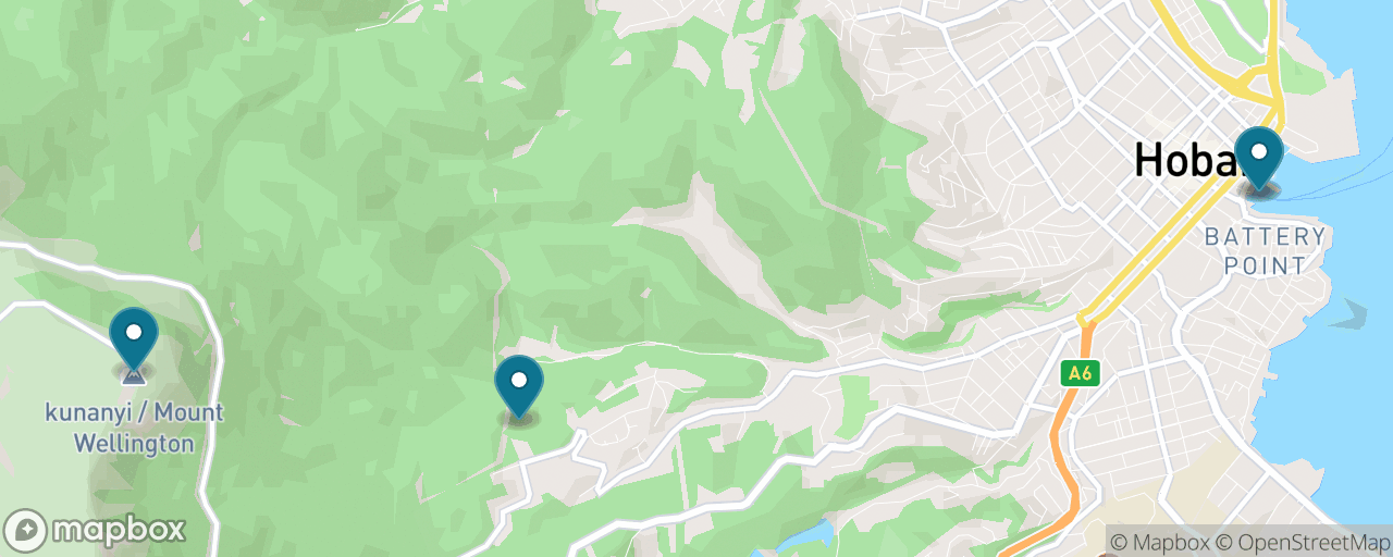 Map of the stops on “kunanyi / Mt Wellington by Explorer Bus”