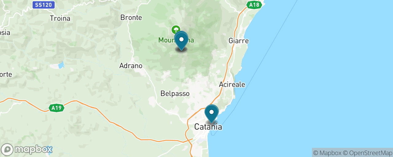 Map of the stops on “Etna to 3,000 Metres, Without the Ship”