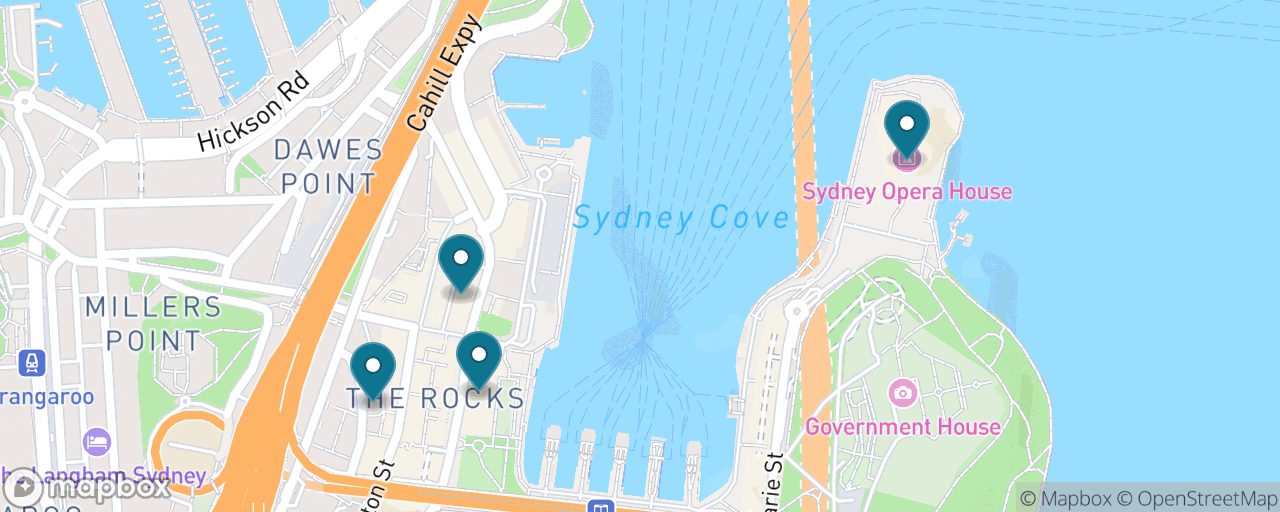 Map of the stops on “Inside the Opera House & Old Sydney”