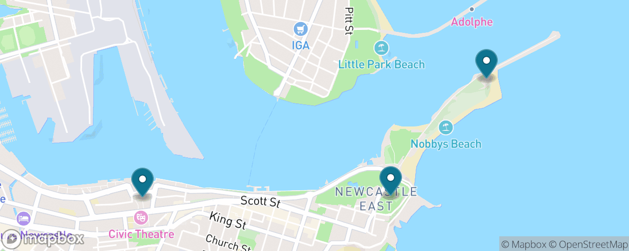 Map of the stops on “Newcastle: The Harbour City First Day”