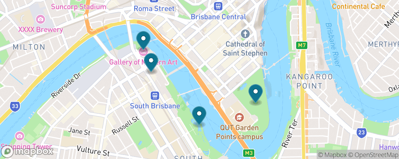Map of the stops on “Free Brisbane: A Day That Barely Costs a Thing”