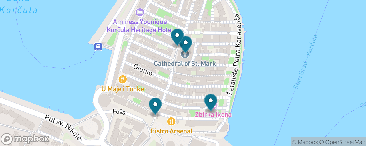 Map of the stops on “Free Korčula: Land Gate, herringbone lanes and the sea walls”