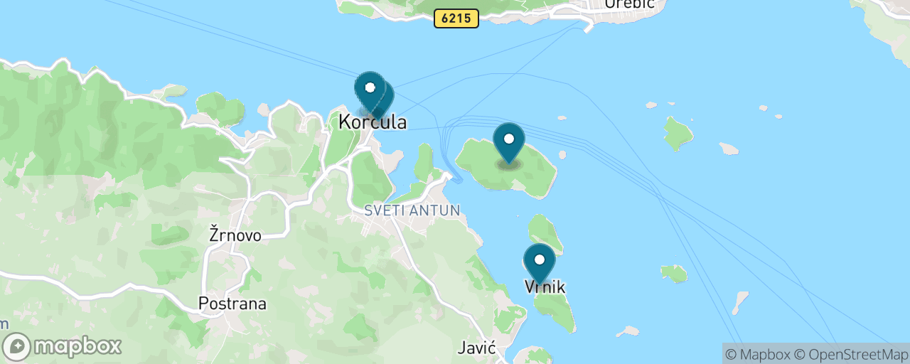 Map of the stops on “Guided sea kayak to Badija, Vrnik and the Korčula islets”
