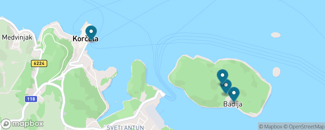 Map of the stops on “Badija by taxi boat: Franciscan monastery, tame deer and a swim”