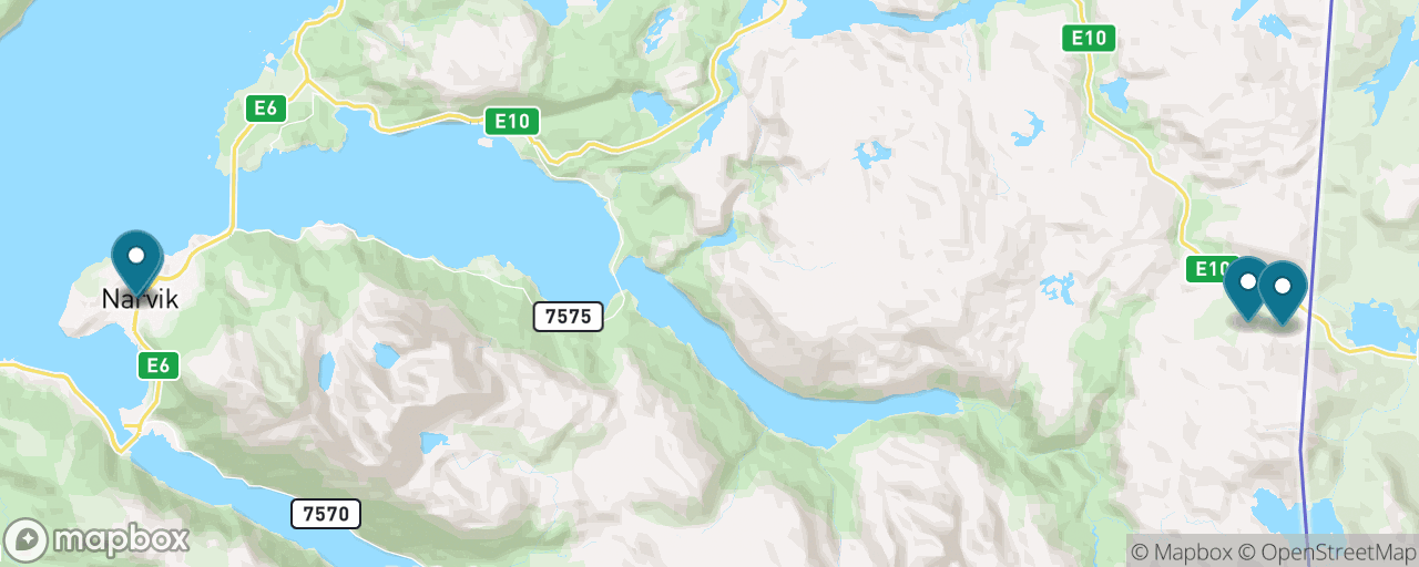 Map of the stops on “The Arctic Train — Ofoten Line to the Border”