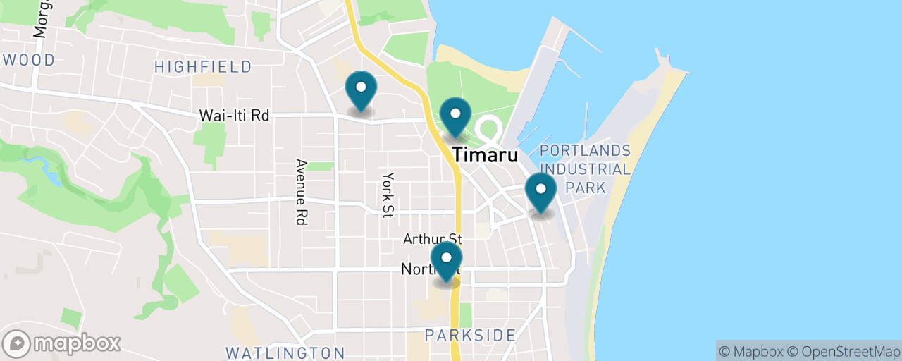 Map of the stops on “Timaru Culture Day — Art, Rock Art & a Basilica”