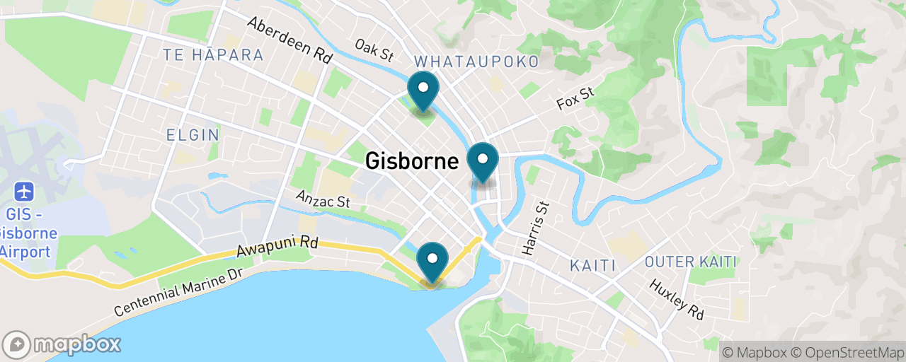Map of the stops on “Gisborne: Cook, Culture & the Star of Canada”