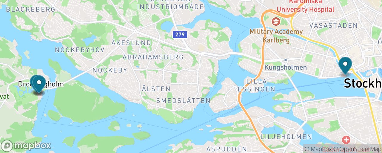 Map of the stops on “Drottningholm by Lake Steamer”