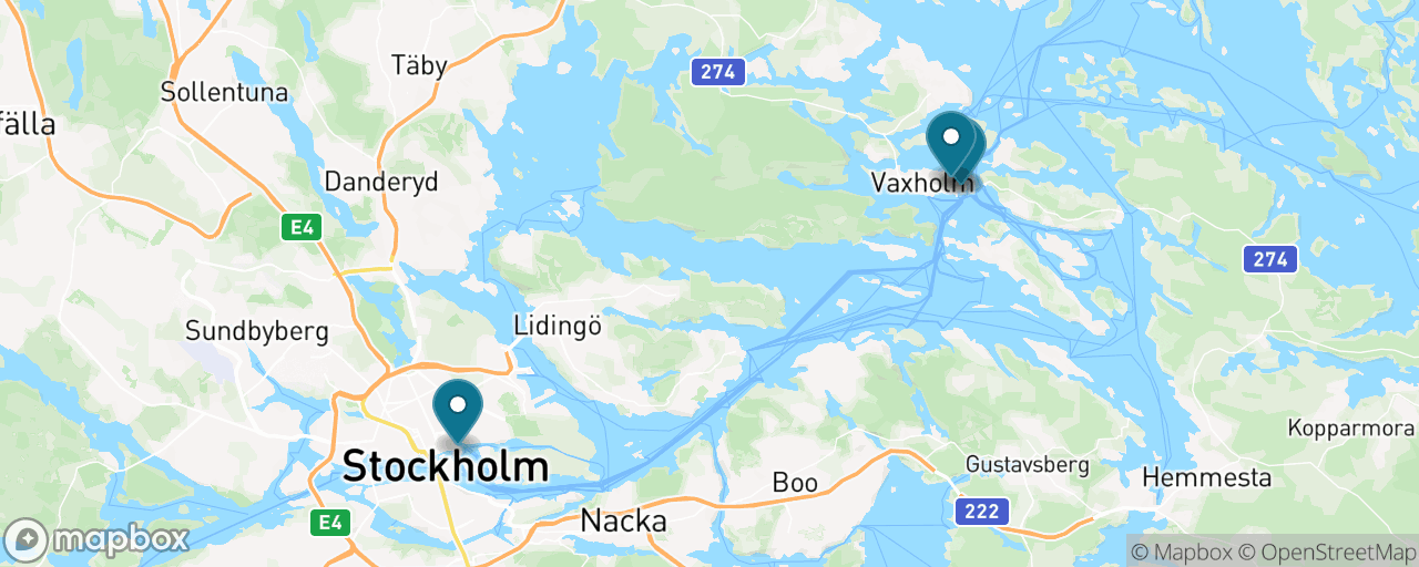 Map of the stops on “Archipelago Escape to Vaxholm”