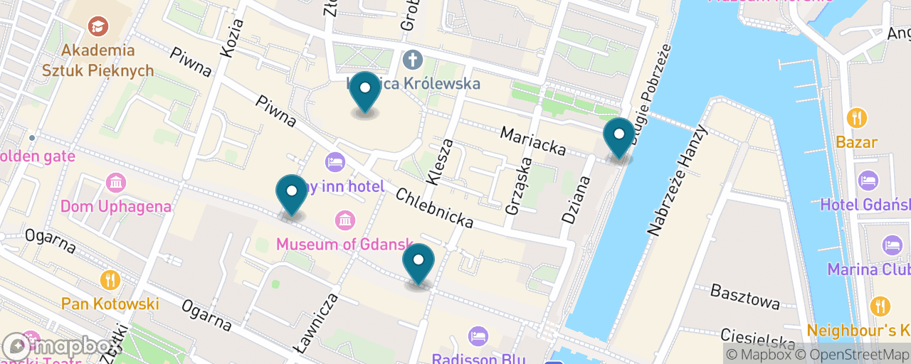 Map of the stops on “The Royal Way — Gdańsk's Grand Old Town”