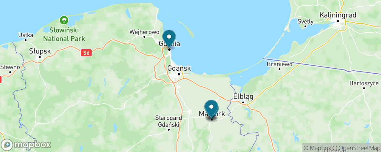 Map of the stops on “Malbork Castle”