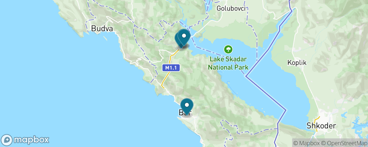 Map of the stops on “Lake Skadar by Train & Wooden Boat”