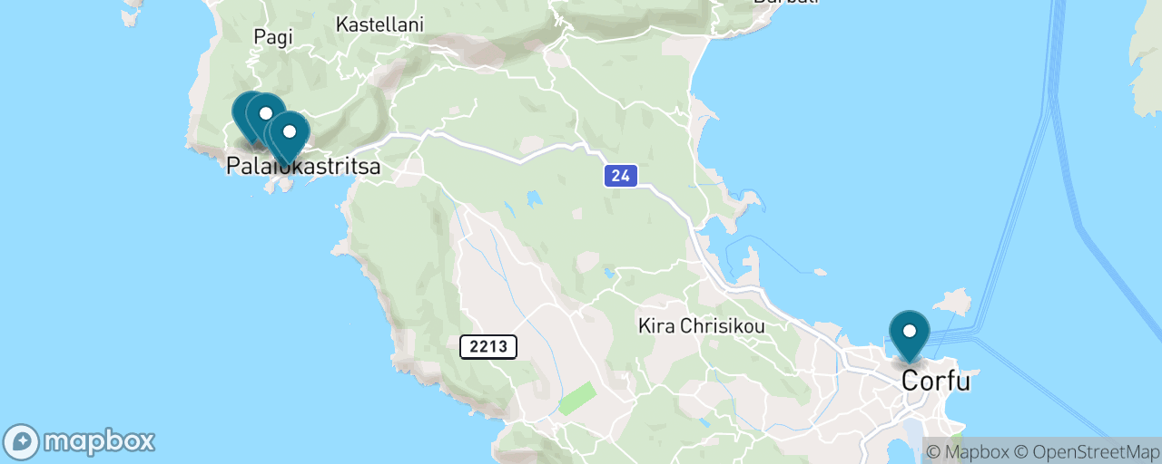 Map of the stops on “Paleokastritsa by Green Bus”
