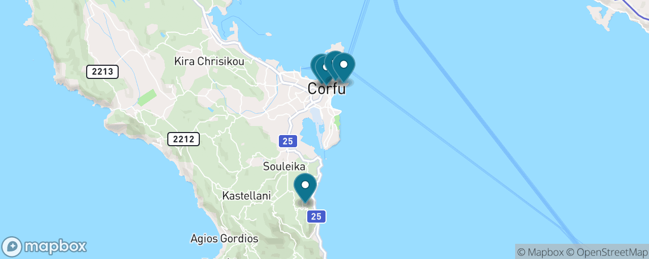 Map of the stops on “Achilleion Gardens & the Old Town”