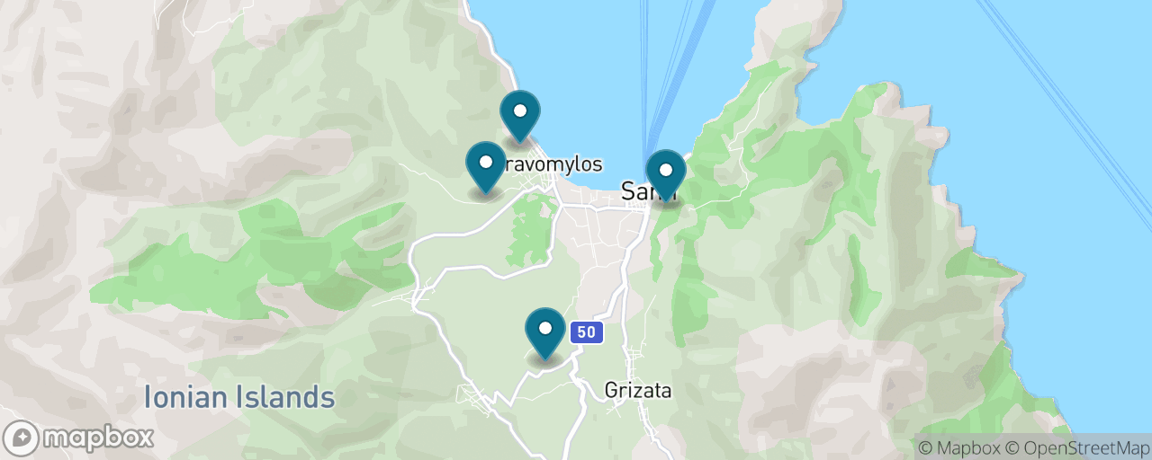 Map of the stops on “Underground Kefalonia: Melissani & Drogarati Caves”
