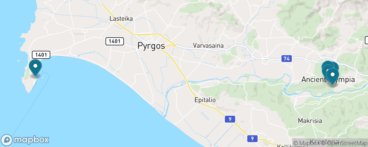Map of the stops on “Olympia at Your Own Pace, by Private Taxi”
