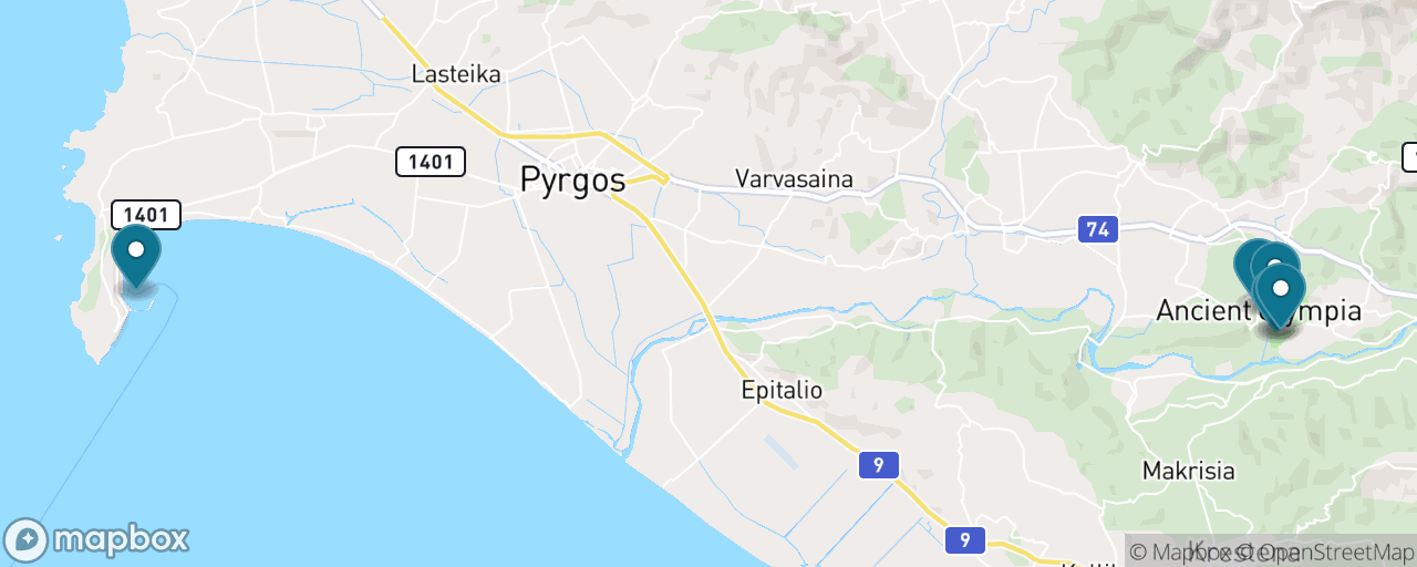 Map of the stops on “Ancient Olympia by the Tourist Train”