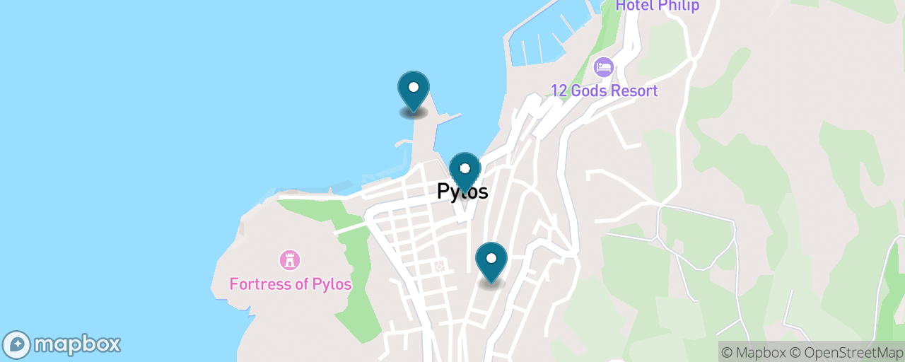 Map of the stops on “The Free Pylos Day: Waterfront, Church and a Swim”