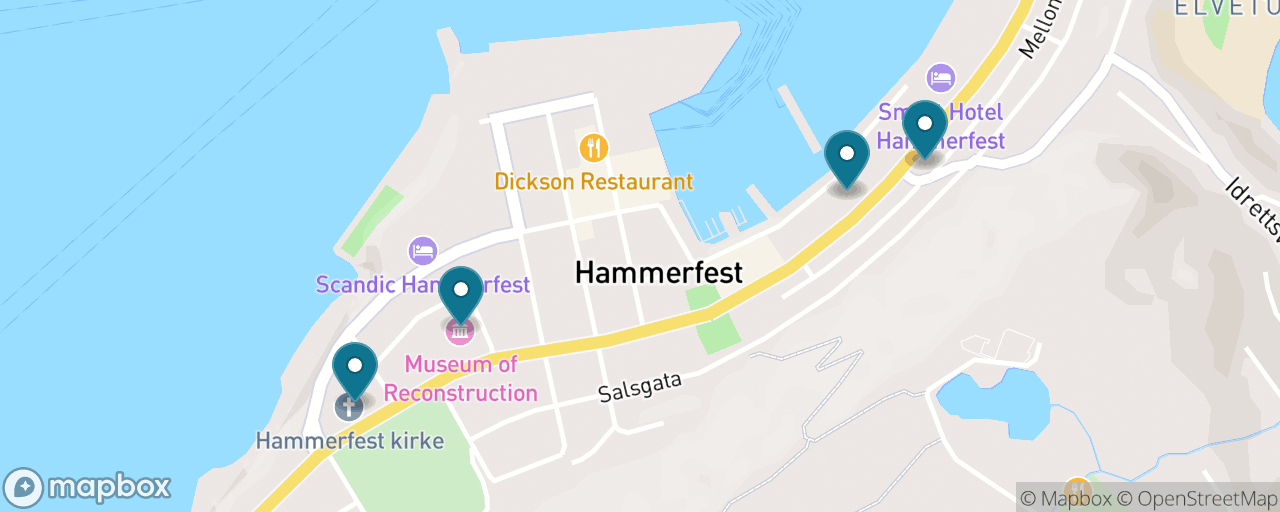 Map of the stops on “The Hammerfest Highlights Walk”