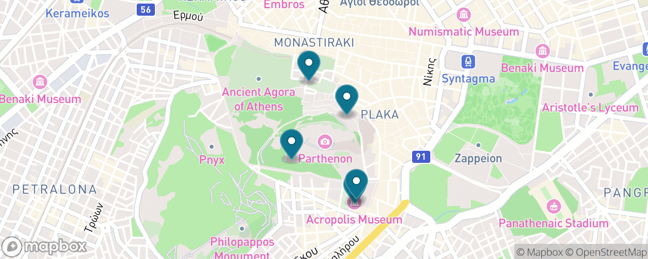 Map of the stops on “Marbles, Caryatids and Plaka”