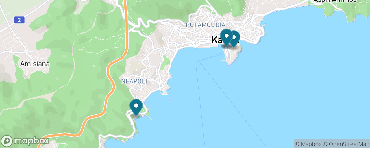 Map of the stops on “Family Day: Castle, Mini-Train & Batis Beach”