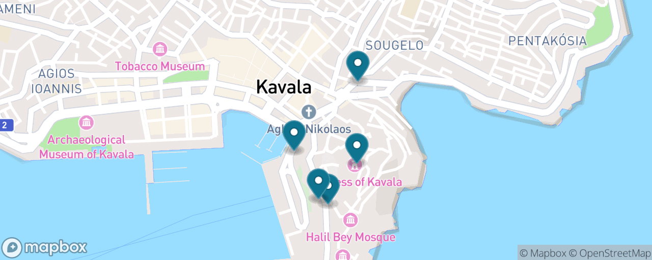 Map of the stops on “Kavala for Free: Aqueduct, Old Town & Castle Hill”