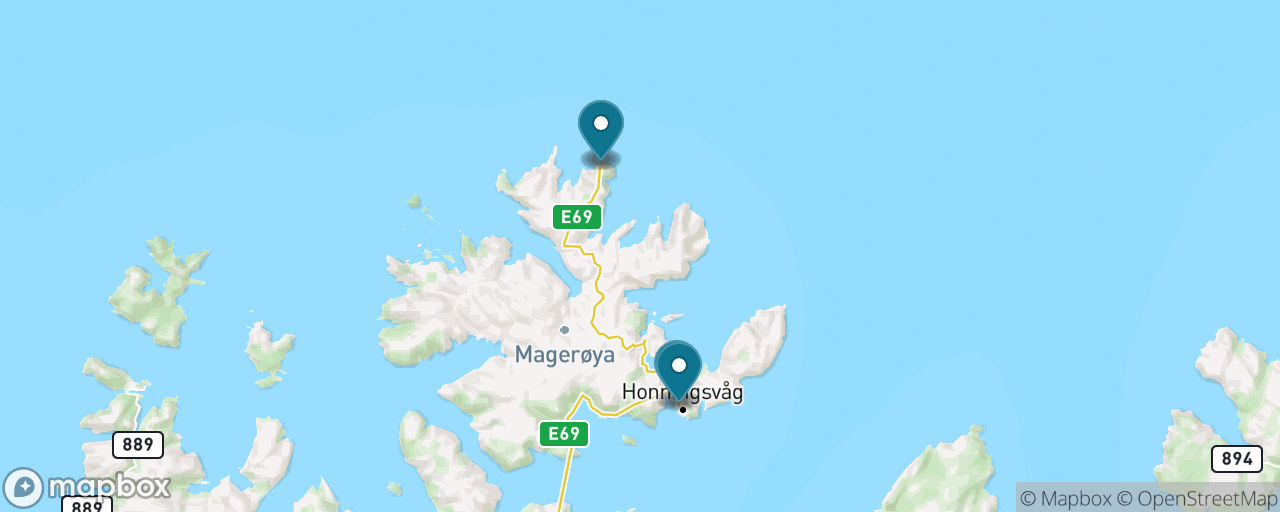 Map of the stops on “North Cape by Public Bus”