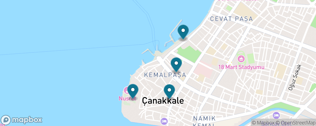 Map of the stops on “Çanakkale City and the Strait: Trojan Horse, Castle and Kordon”