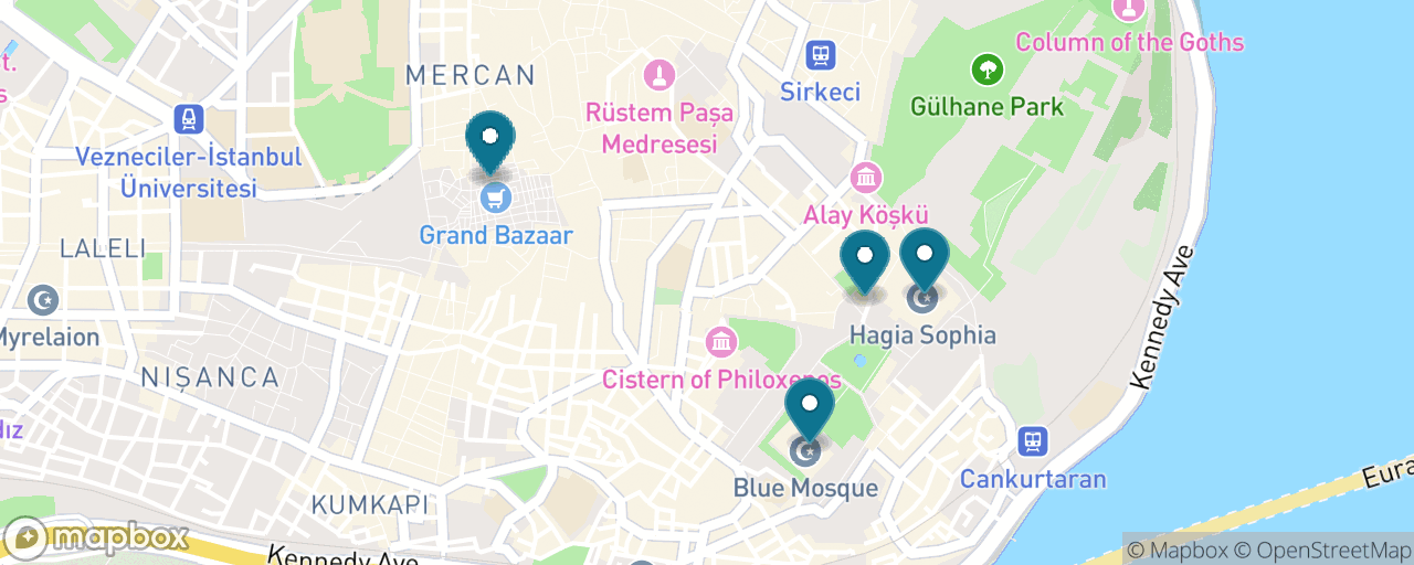 Map of the stops on “The Sultanahmet Big Four”