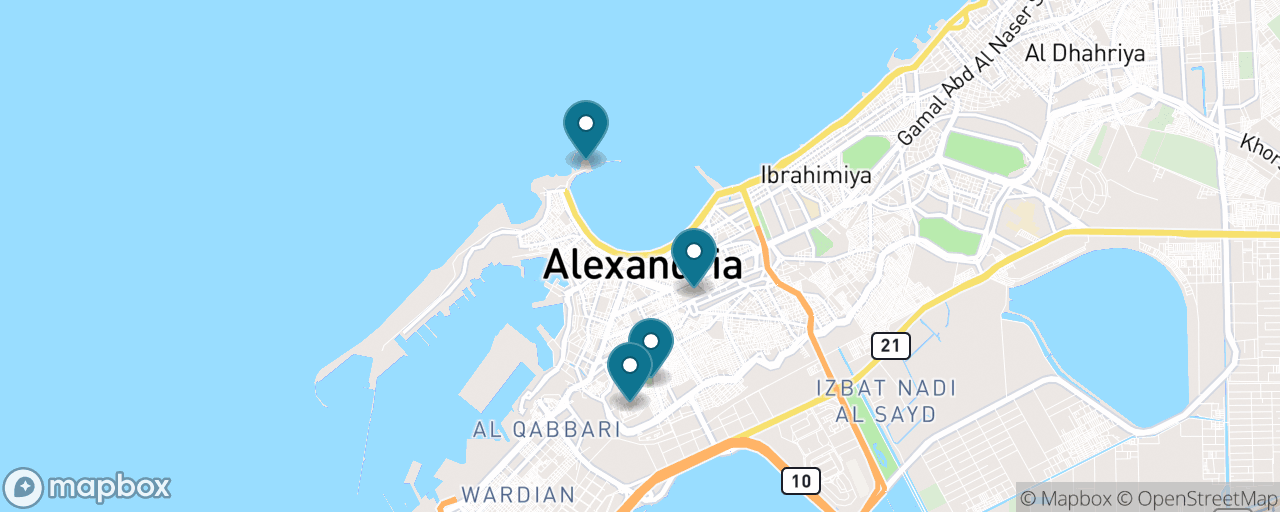 Map of the stops on “Panoramic Alexandria: The Classic Highlights”