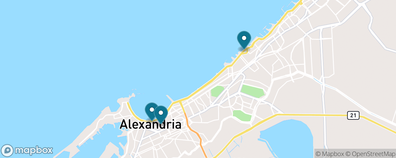 Map of the stops on “The Free Alexandria: Corniche, Stanley & the Souq”