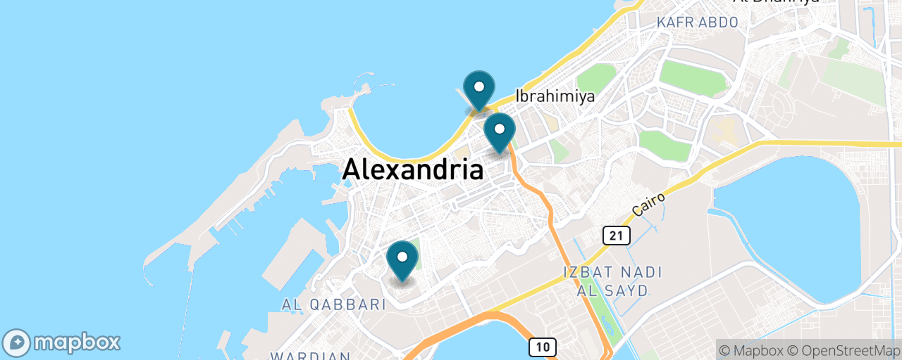 Map of the stops on “Rain-Proof Alexandria: Library, Museum & Tombs”