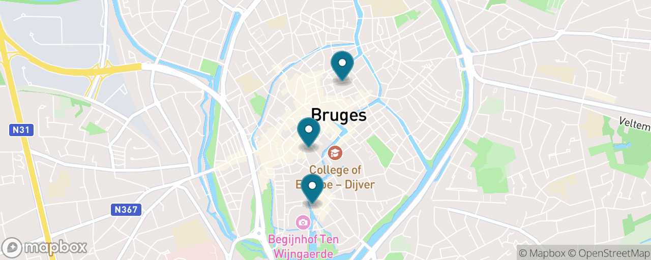 Map of the stops on “Bruges: Chocolate and Belgian Beer”