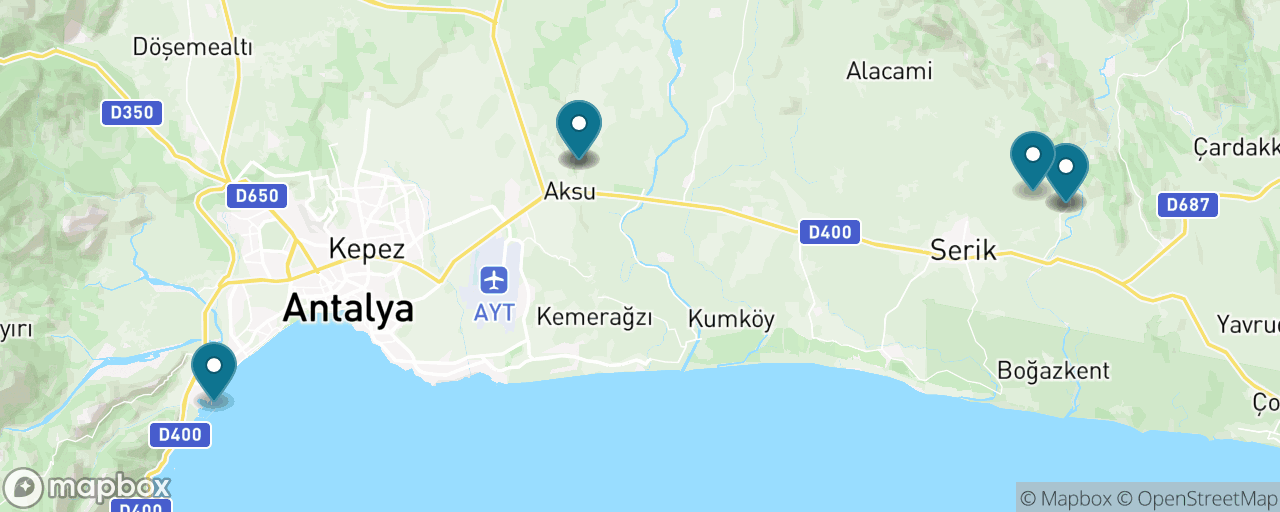 Map of the stops on “Perge & Aspendos — The Antiquities Day”