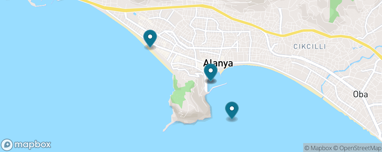 Map of the stops on “Alanya Bay Boat Trip & Sea Caves”