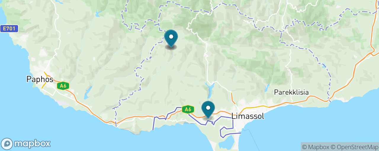 Map of the stops on “The Troodos Wine Trail”