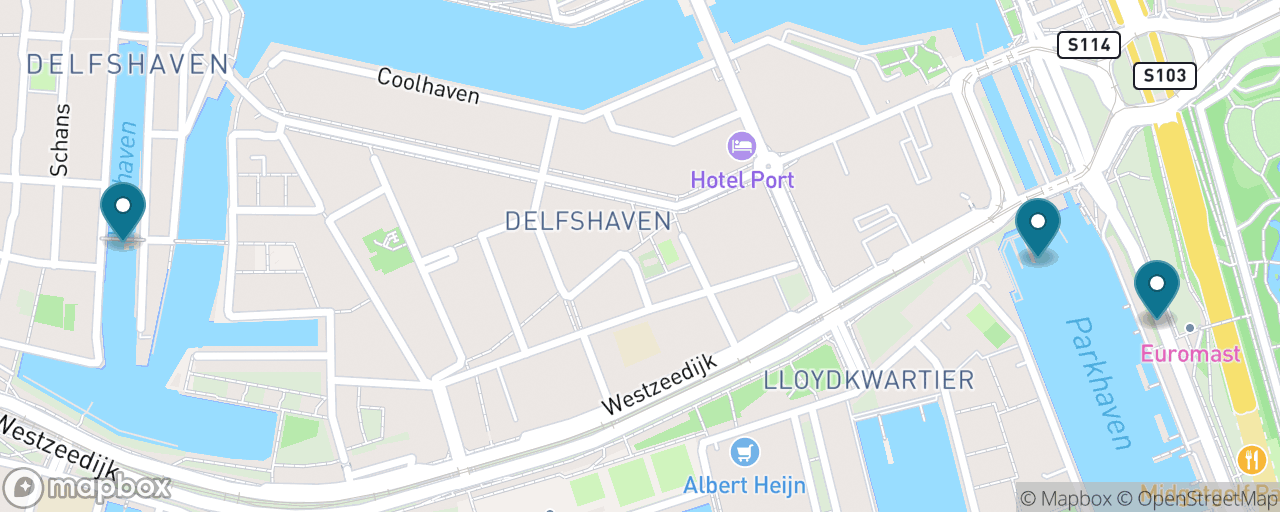 Map of the stops on “Euromast Views & Historic Delfshaven”
