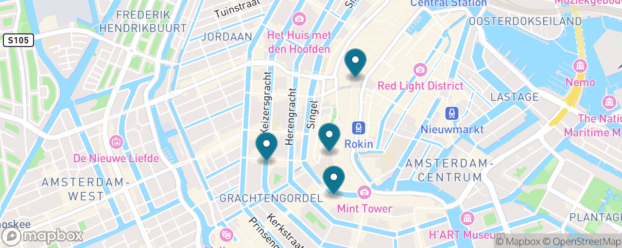 Map of the stops on “Amsterdam Greatest Hits on Foot”