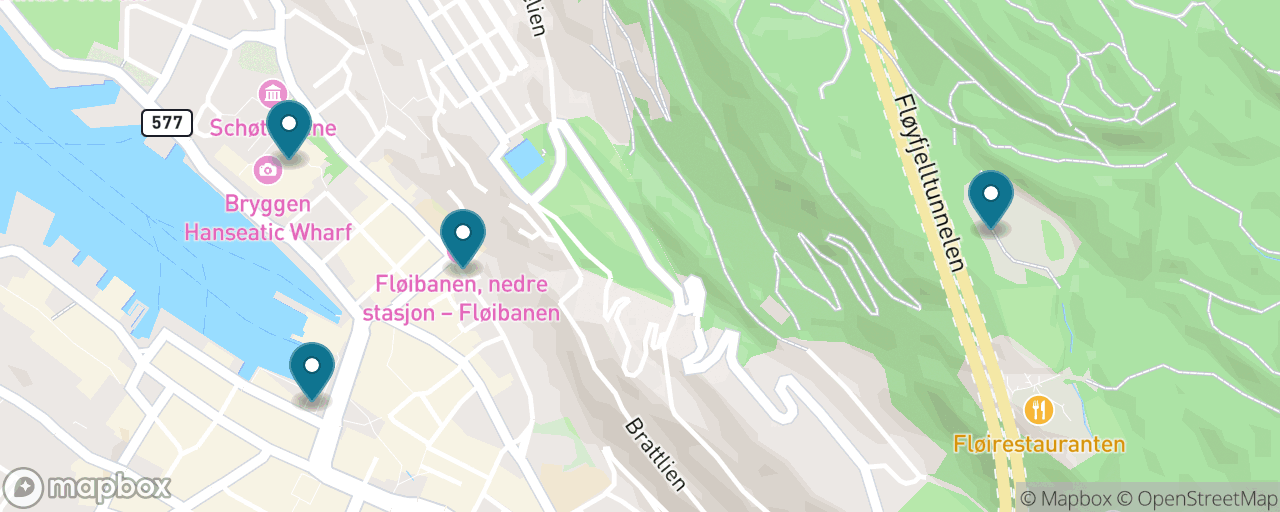 Map of the stops on “The Fløyen & Bryggen Classic”