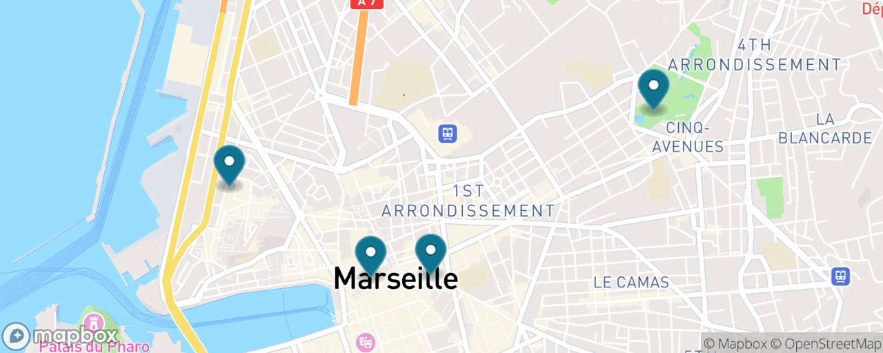 Map of the stops on “The free Marseille — three museums, two millennia, zero euros”