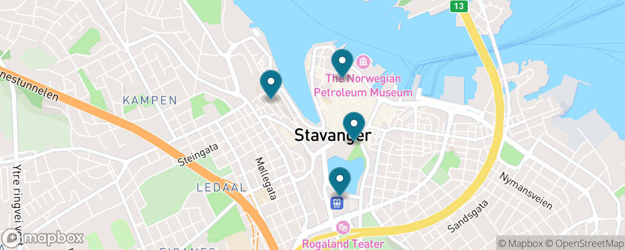 Map of the stops on “The Gamle Stavanger Classic”