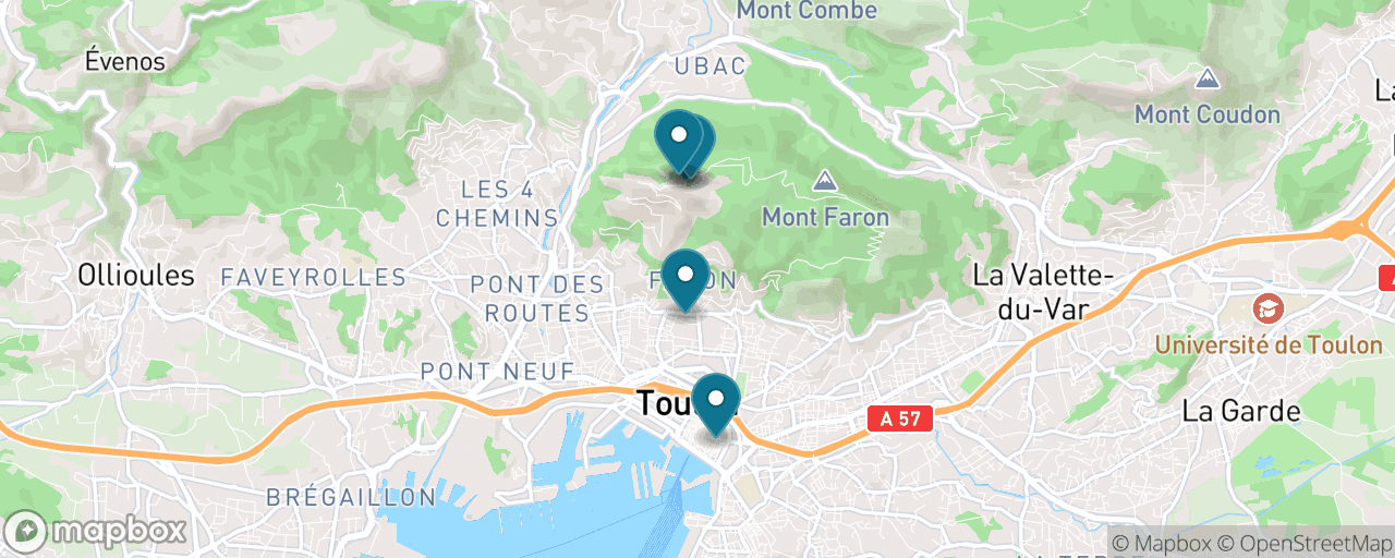 Map of the stops on “Mont Faron: Cable Car & Provence Landings”