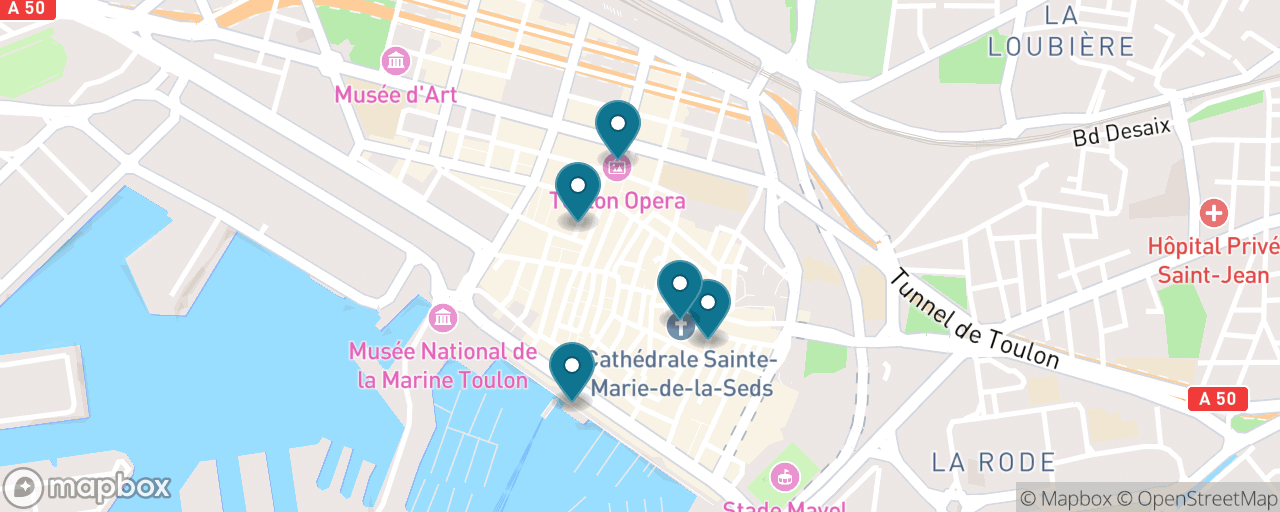 Map of the stops on “Free Toulon: Market, Old Town & Harbour”