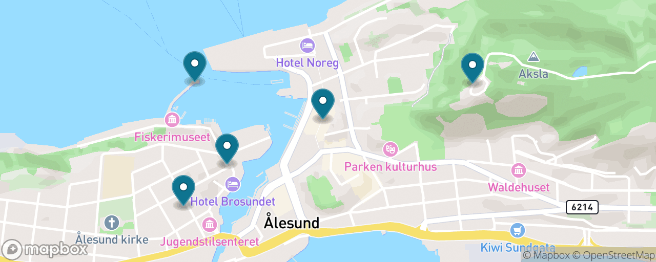 Map of the stops on “The Art Nouveau & Aksla Classic”