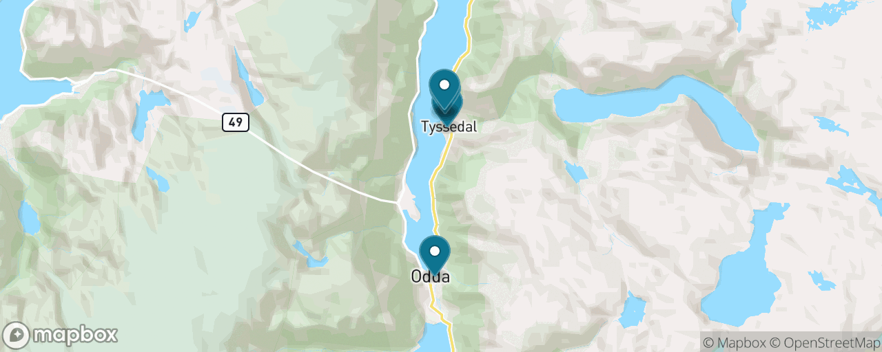 Map of the stops on “Tyssedal Hydropower & Industrial Heritage”