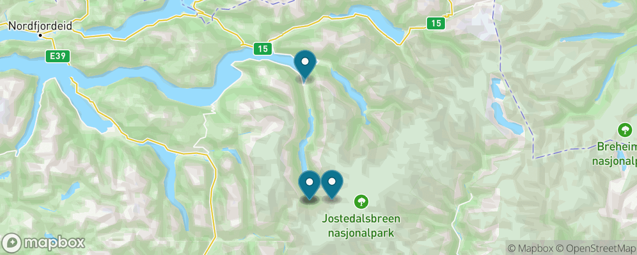 Map of the stops on “Briksdal Glacier by Shuttle & Troll Car”