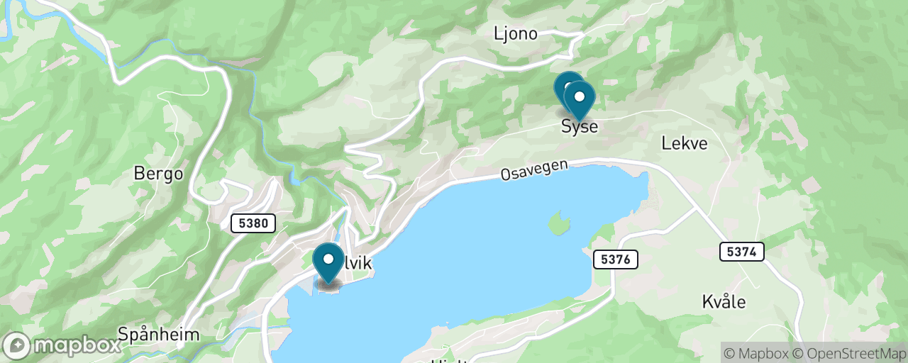 Map of the stops on “The Hardanger Cider Route by Bike”